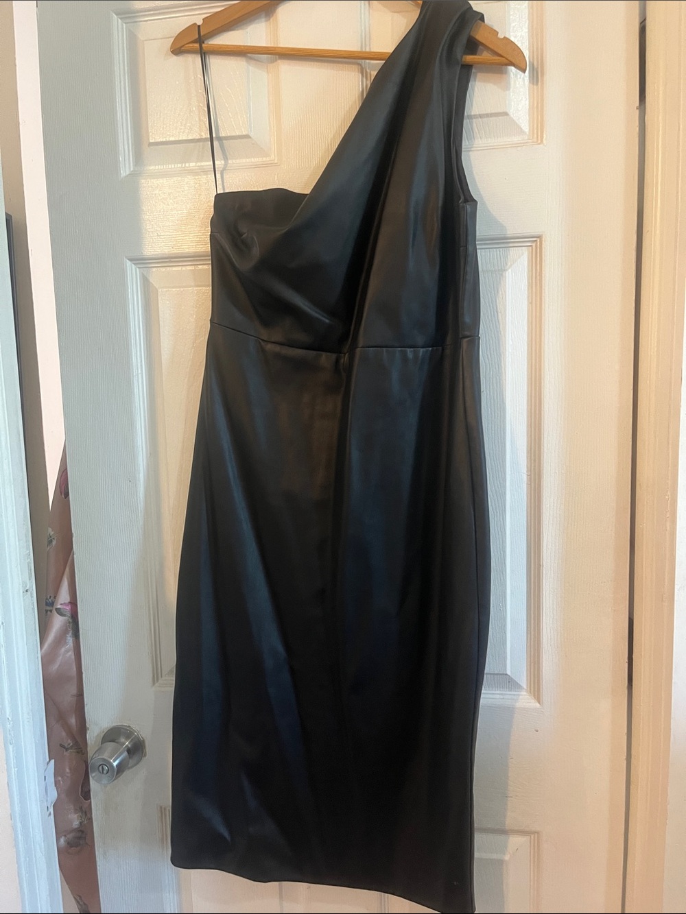 Bardot Black One-Shoulder Faux Leather Dress